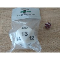 Dice with 20 sides, 55 mm, countdown layout (white)